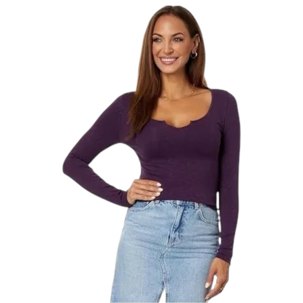 NWT Madewell Splitneck Long Sleeve Shirt Cropped Top Purple Heather Size Medium